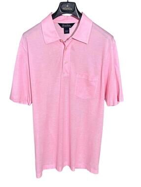 BROOKS BROTHERS Mens (L) Club Pink S/S Polo Shirt 100% Double Mercidized Cotton